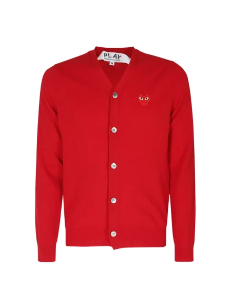 Kardigan Comme Des Garcons Play wełniany z dekoltem w serek czerwony