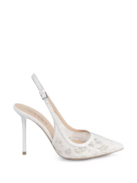 Pantofi cu toc Ninalilou din dantelă slingback alb