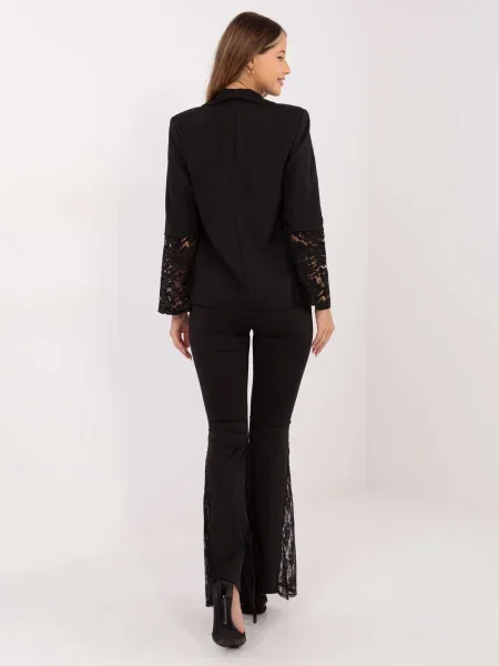 Hlače Italy Moda s čipko črna