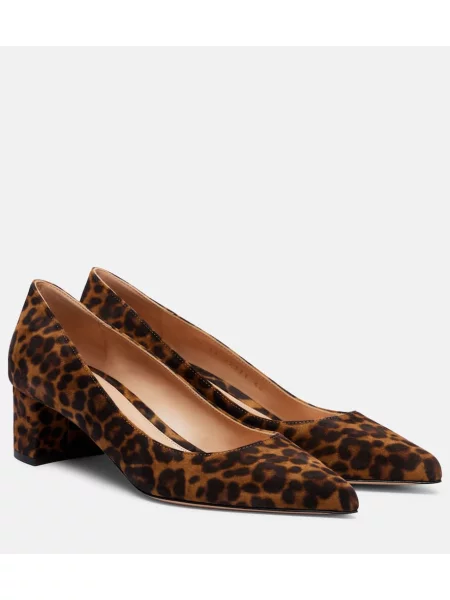 Pantofi cu toc Gianvito Rossi din piele de căprioară cu imagine cu model leopard maro