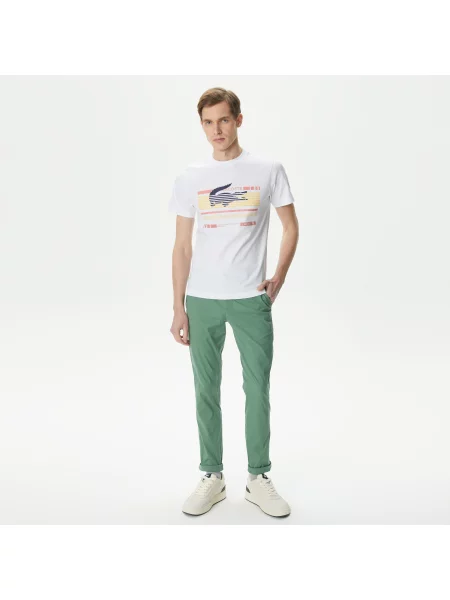 Lacoste Koszulka Slim Fit Z Okrągłym Dekoltem I Nadrukiem biały