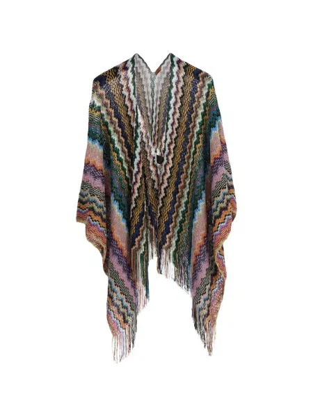 Poncho Missoni cu franjuri albastru