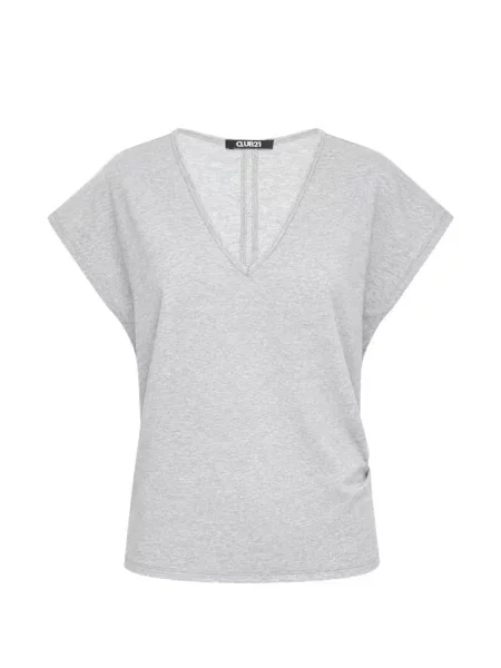 Tricou Club21 Collection cu decolteu în V gri