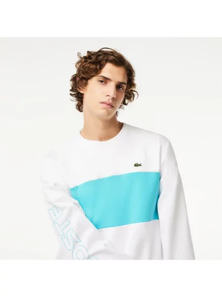 Lacoste Bluza Classic Fit Z Nadrukiem 3D W Blokach Kolorów biała