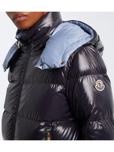 Péřová bunda Moncler s kapucí modrá