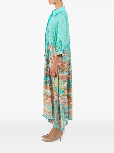 Rochie midi Saraco cu model floral cu imagine asimetrică verde