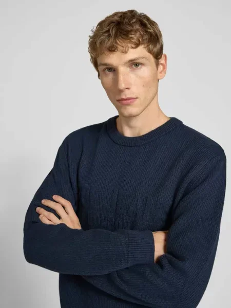 Sweter z dzianiny o kroju regular fit z mieszanki i bawełny model ‘PHINEAS’ Pepe Jeans granatowy
