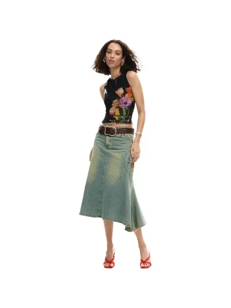 Top Desigual fără mâneci cu model floral negru