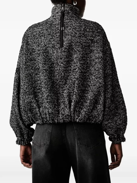 Geacă Ermanno Firenze cu paiete cu model herringbone negru