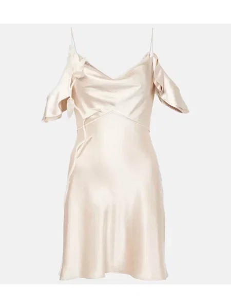 Rochie Self-portrait din satin cu model floral cu volane alb