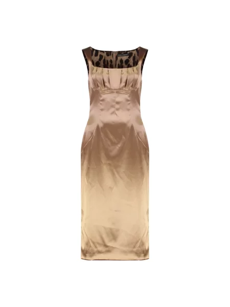 Satynowa długa sukienka maxi Dolce And Gabbana brązowa