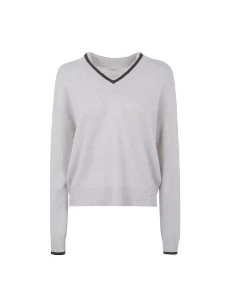 Sweter Brunello Cucinelli z dekoltem w serek szary