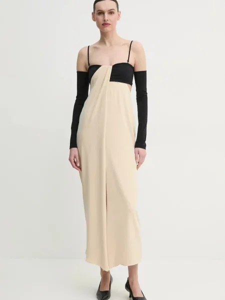 Nanushka rochie SELLY maxi mulata bej