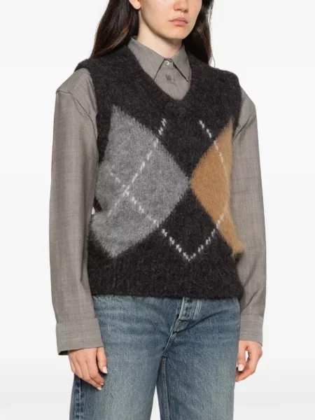 Vestă Filippa K tricotate cu decolteu în V cu model argyle negru