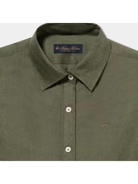 Lniana koszula Brooks Brothers z logo zielona