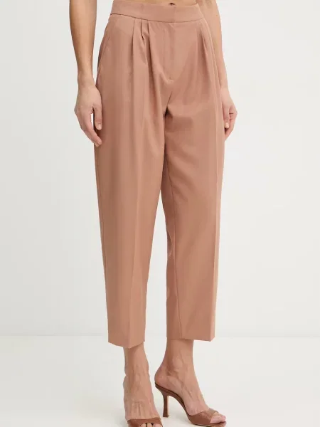 Twinset pantaloni pentru femei cu amestec de lână maro