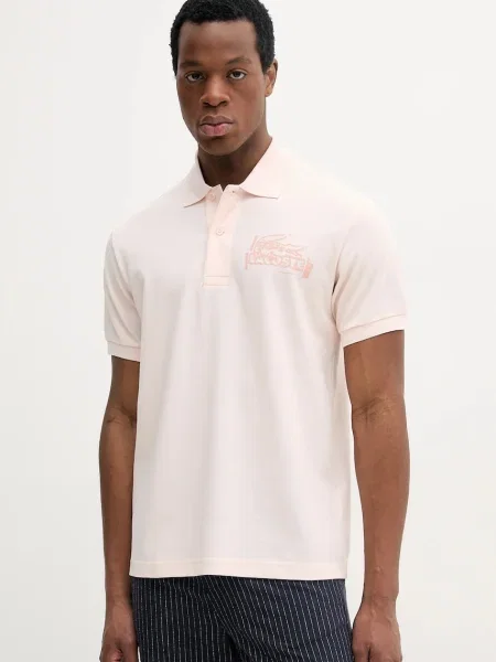 Тениска с яка Lacoste с изчистен дизайн бежово