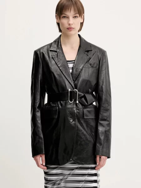 Sportmax sacou de piele Teoria un singur rând de uni negru