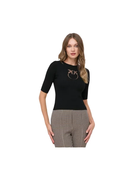Sweter Pinko wełniany w paski z paskiem czarny