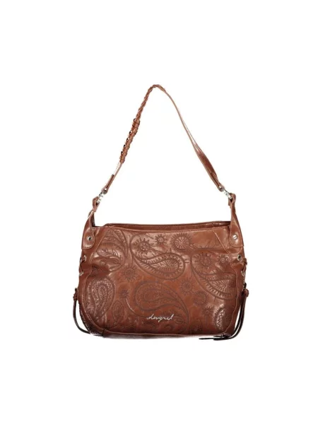 Torebka hobo Desigual skórzana z nadrukiem z wzorem paisley brązowa