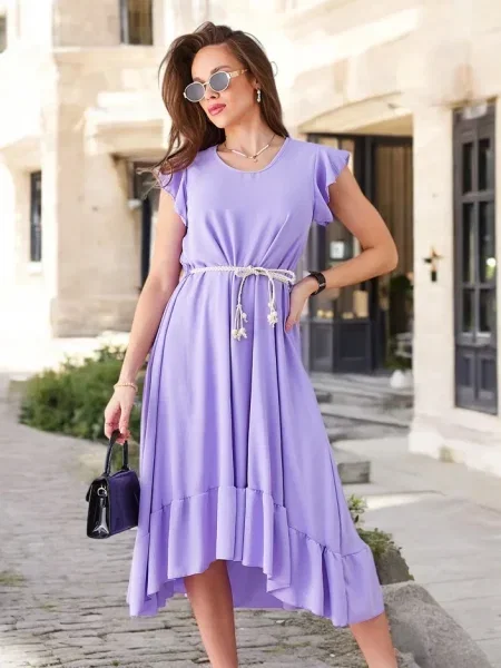 Rochie midi Resti cu volane cu mâneci scurte până la genunchi