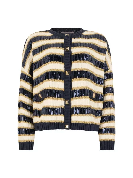 Lniany sweter Valentino Garavani w paski z paskiem