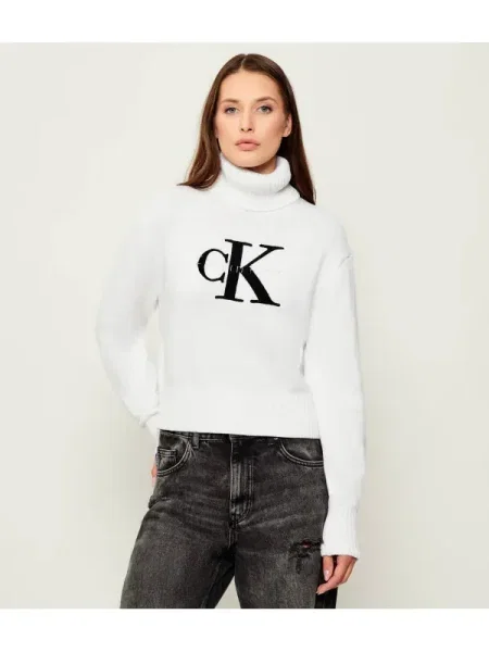 Calvin Klein Jeans pulóver garbónyakú fehér