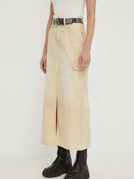 Дънкова пола G-Star Raw дълга със стандартна кройка бежово