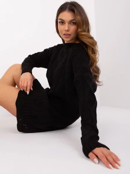 Pletena obleka obleka Fashionhunters črna