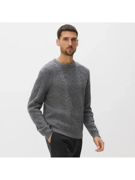 Reserved Kötött gyapjúpulóver fonott mintával sötétszürke