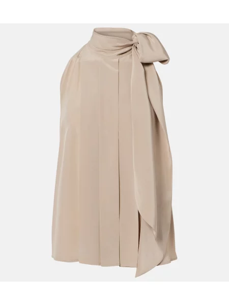 Top Max Mara de mătase cu legături bej