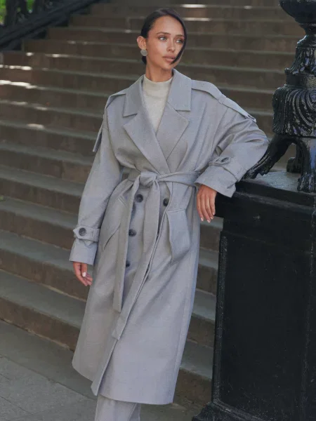 Тренч Seventeen світло-сірий вовна/віскоза сірий