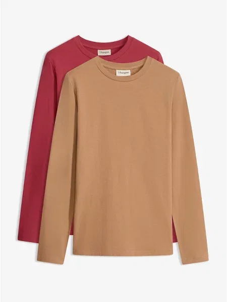 Koszulka z długim rękawem slim fit z czystej bawełny organicznej 2 szt. czerwona