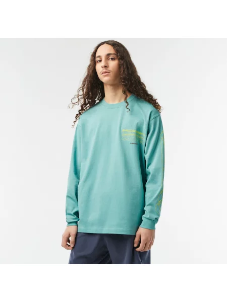 Lacoste T-Shirt Z Okrągłym Dekoltem Z Długim Rękawem Loose Fit zielony