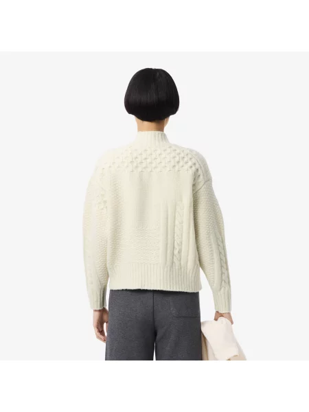 Lacoste Wełniany Sweter Z Wysokim Kołnierzem Z Efektem Patchworku
