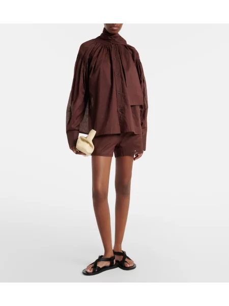 Pantaloni scurți Plan C din organza maro