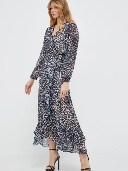Długa sukienka w stylu kopertowym model ‘FELISIA’ Guess czarna
