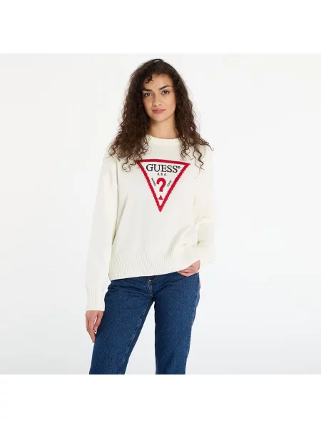 Sweter Guess Jeans Ls Cn Big Triangl Cream L beżowy