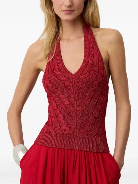 Top Ralph Lauren Collection tricotate cu gât halter roșu