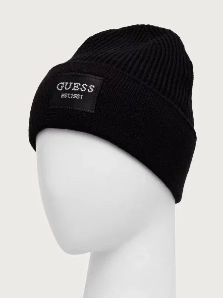Dzianinowa czapka Guess czarna
