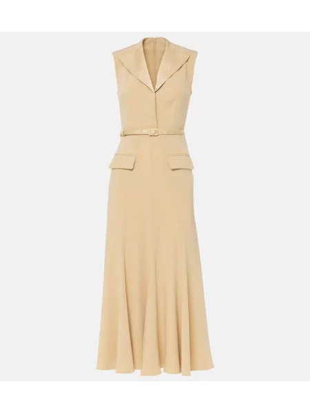 Satynowa sukienka midi Roland Mouret do kolan garniturowa beżowa