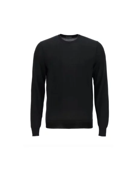 Sweter Drumohr wełniany z okrągłym dekoltem czarny