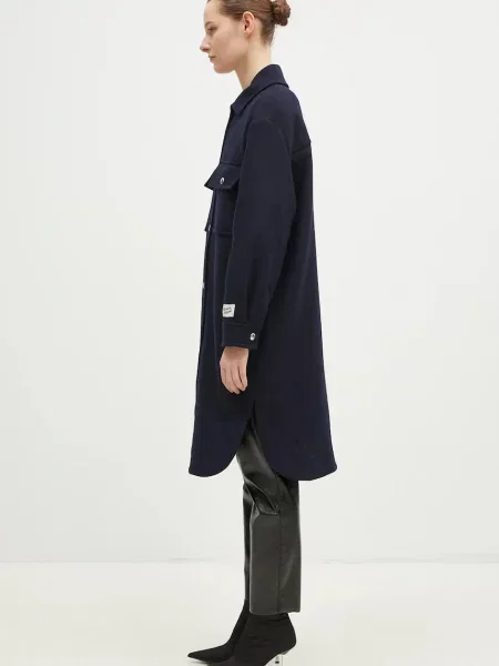 Μάλλινο παλτό Maison Kitsuné Workwear ναυτικό μπλε