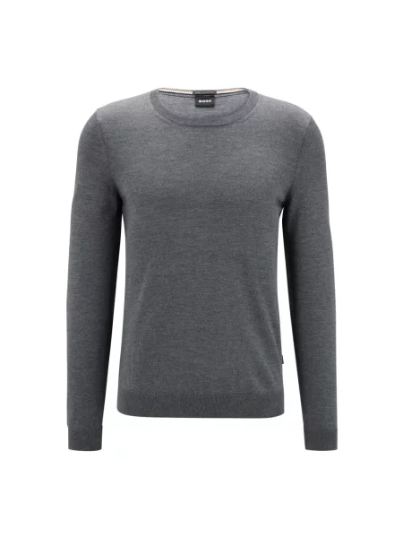 Sweter Boss wełniany z długim rękawem szary