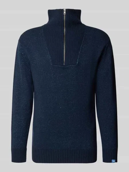 Sweter z dzianiny o kroju regular fit z kołnierzem zapinanym Scotch & Soda granatowy