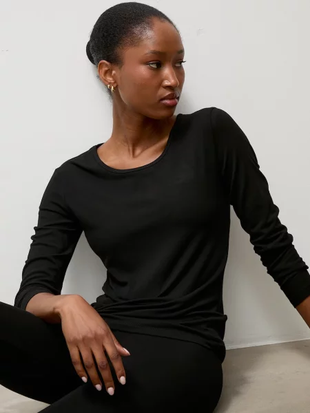 Tricou cu mânecă lungă Answear.lab de mătase negru