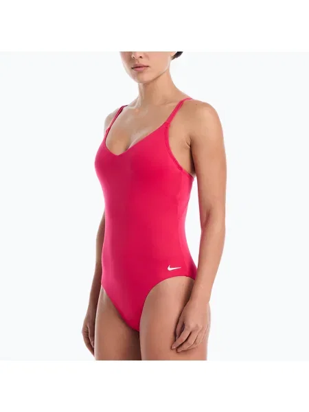 Costum de baie întreg pentru femei Nike Essential V-Neck rush pink roz