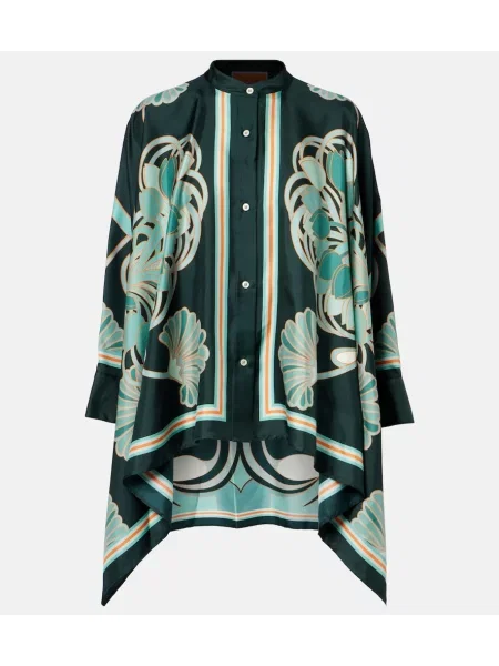 Jedwabna koszula La Doublej z nadrukiem zielona