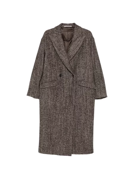 Palton Tagliatore cu model herringbone cu două rânduri de nasturi maro