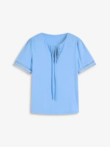 Tunika T-shirtowa z koronkową tasiemką niebieska